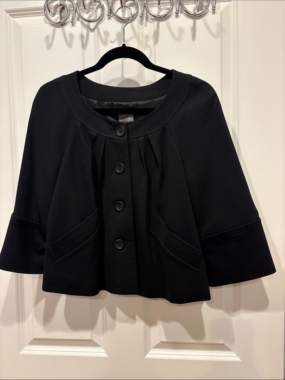 Premise Black Cropped Boxy Jacket with Button Front